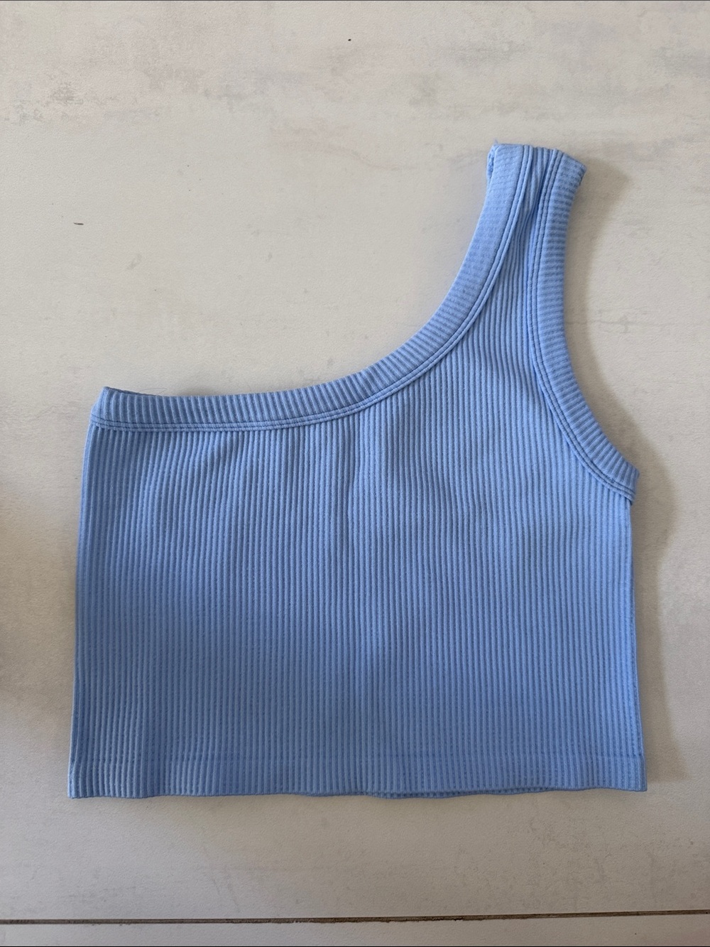 One-Shoulder Ribbed Crop Top - Light Blue